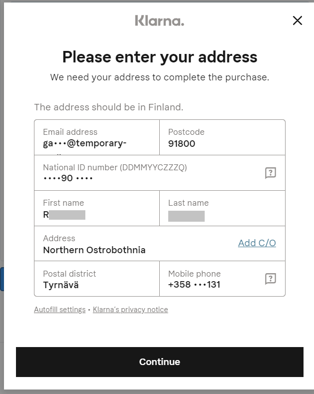 Klarna Online payments Verifone Developer Portal